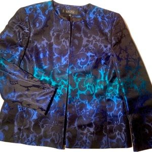 Black Blue Ombre Floral Collarless Blazer Size 12P